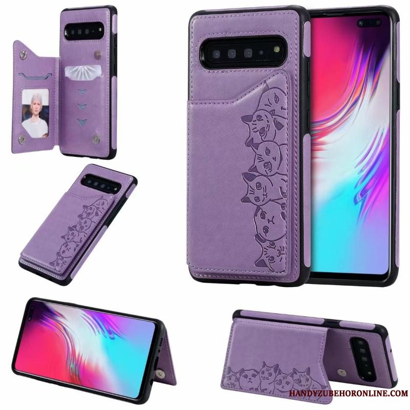 Etui Samsung Galaxy S10 5g Læder Telefonkat, Cover Samsung Galaxy S10 5g Cartoon Lilla Anti-fald