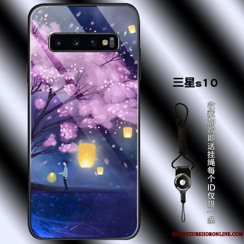 Etui Samsung Galaxy S10 Beskyttelse Cherry Lilla, Cover Samsung Galaxy S10 Tasker Trendy Glas