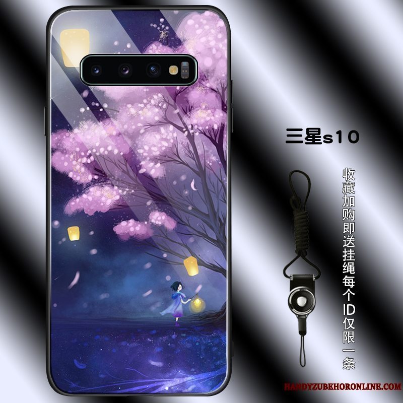 Etui Samsung Galaxy S10 Beskyttelse Cherry Lilla, Cover Samsung Galaxy S10 Tasker Trendy Glas