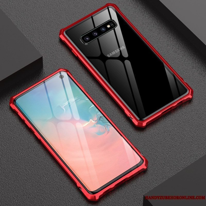 Etui Samsung Galaxy S10+ Beskyttelse Hærdet Glas Hård, Cover Samsung Galaxy S10+ Tasker Net Red Ramme