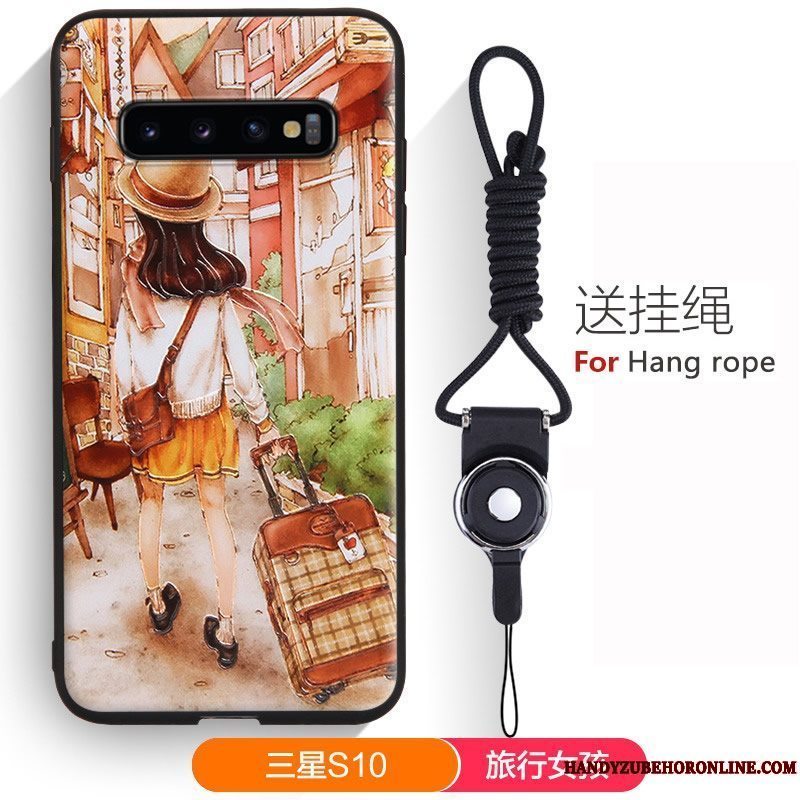 Etui Samsung Galaxy S10 Blød Smuk Telefon, Cover Samsung Galaxy S10 Cartoon Grøn Hængende Ornamenter