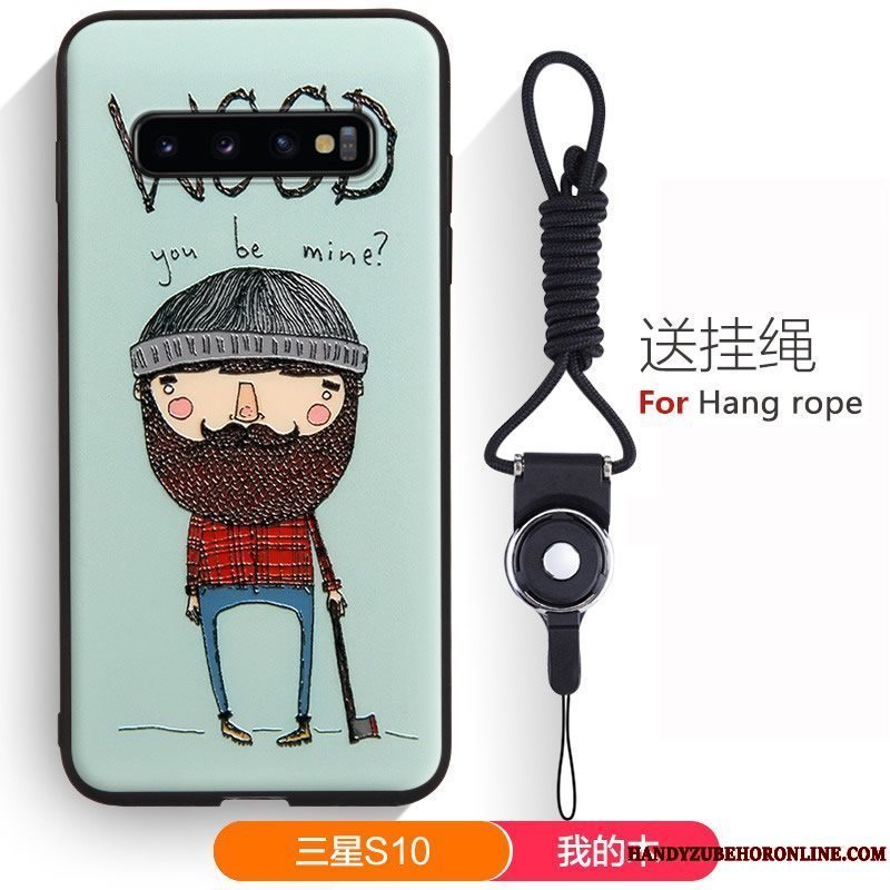 Etui Samsung Galaxy S10 Blød Smuk Telefon, Cover Samsung Galaxy S10 Cartoon Grøn Hængende Ornamenter