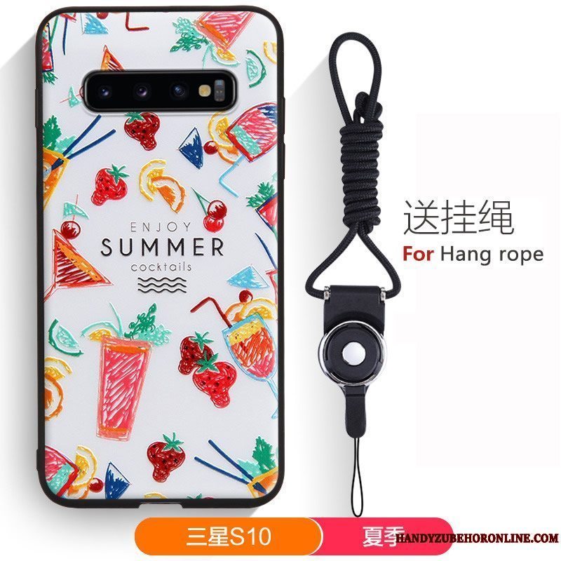 Etui Samsung Galaxy S10 Blød Smuk Telefon, Cover Samsung Galaxy S10 Cartoon Grøn Hængende Ornamenter