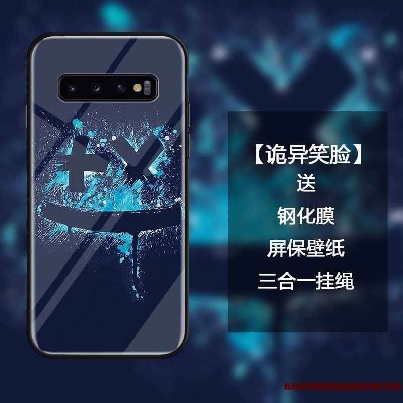 Etui Samsung Galaxy S10+ Farve Hærdet Glas Blå, Cover Samsung Galaxy S10+ Kreativ Anti-fald Af Personlighed