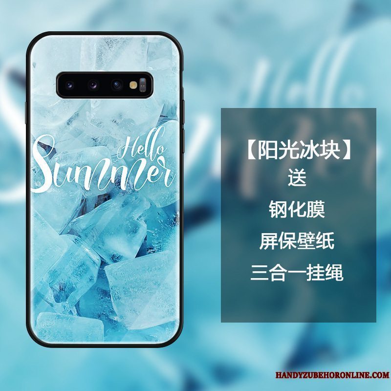 Etui Samsung Galaxy S10+ Farve Hærdet Glas Blå, Cover Samsung Galaxy S10+ Kreativ Anti-fald Af Personlighed