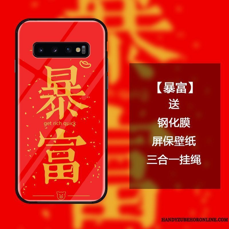 Etui Samsung Galaxy S10 Kreativ Anti-fald Rød, Cover Samsung Galaxy S10 Tasker Trend Hængende Ornamenter