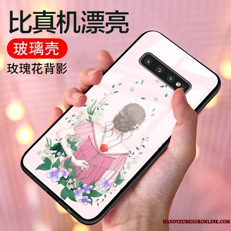 Etui Samsung Galaxy S10 Kreativ Glas Telefon, Cover Samsung Galaxy S10 Beskyttelse Anti-fald Lyserød