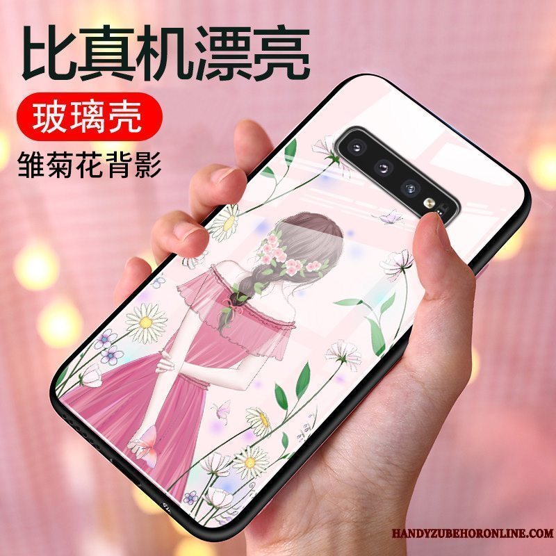 Etui Samsung Galaxy S10 Kreativ Glas Telefon, Cover Samsung Galaxy S10 Beskyttelse Anti-fald Lyserød