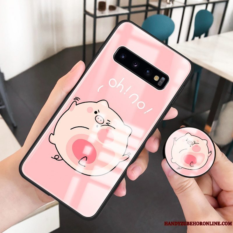 Etui Samsung Galaxy S10 Kreativ Lyserød Anti-fald, Cover Samsung Galaxy S10 Silikone Hærdet Glas Af Personlighed