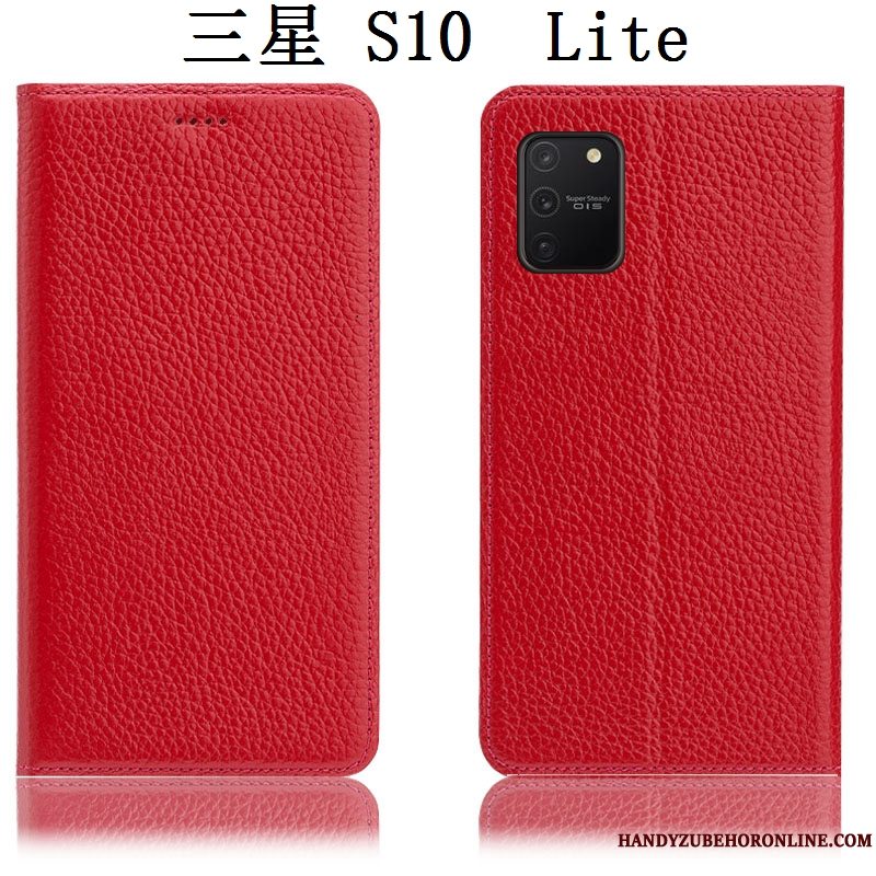 Etui Samsung Galaxy S10 Lite Tasker Rød Litchi, Cover Samsung Galaxy S10 Lite Læder Mønster Telefon