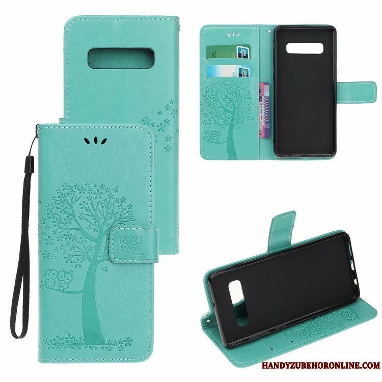 Etui Samsung Galaxy S10 Læder Rød Tree, Cover Samsung Galaxy S10 Cartoon Kort Kat