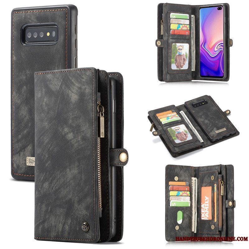 Etui Samsung Galaxy S10+ Læder Trend Telefon, Cover Samsung Galaxy S10+ Tegnebog Rød Kort