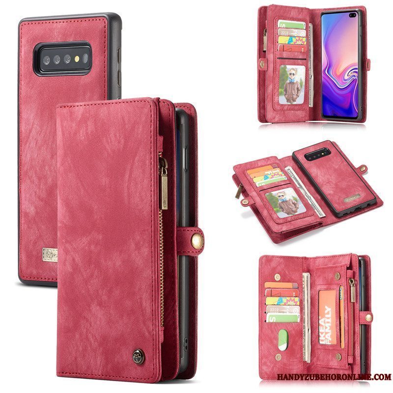 Etui Samsung Galaxy S10+ Læder Trend Telefon, Cover Samsung Galaxy S10+ Tegnebog Rød Kort