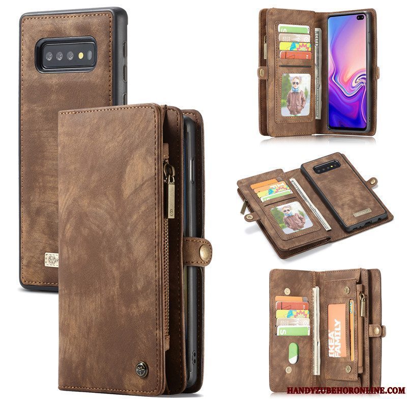 Etui Samsung Galaxy S10+ Læder Trend Telefon, Cover Samsung Galaxy S10+ Tegnebog Rød Kort