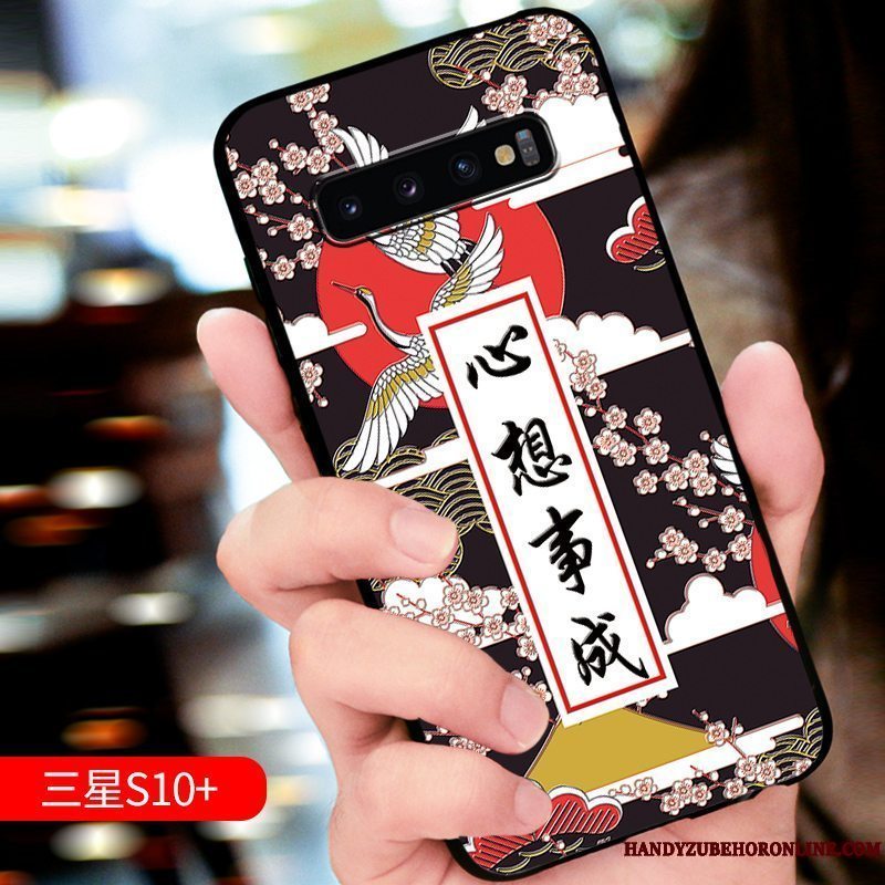 Etui Samsung Galaxy S10+ Tasker Anti-fald Tilpas, Cover Samsung Galaxy S10+ Kreativ Net Red Rød