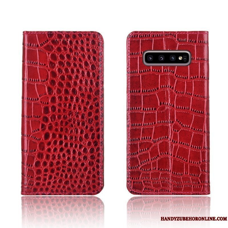 Etui Samsung Galaxy S10+ Tasker Ny Rød, Cover Samsung Galaxy S10+ Blød Anti-fald Krokodille