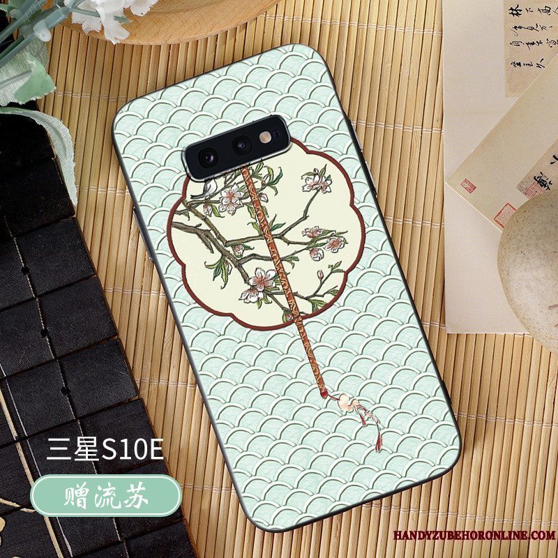 Etui Samsung Galaxy S10e Blød Hængende Ornamenter Grøn, Cover Samsung Galaxy S10e Relief Nubuck Tassel