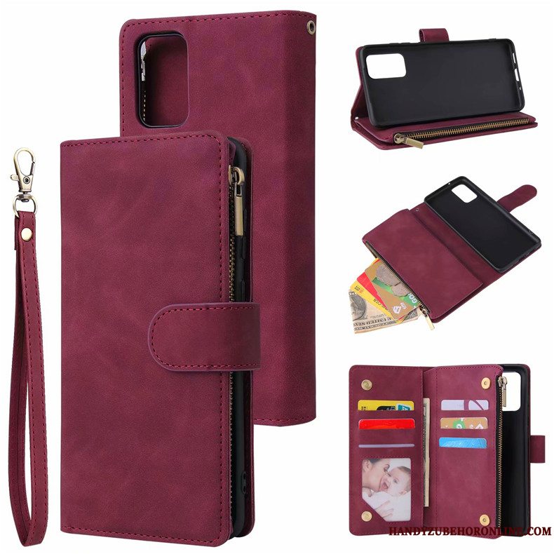 Etui Samsung Galaxy S20+ Folio Sort Kort, Cover Samsung Galaxy S20+ Læder Lynlås