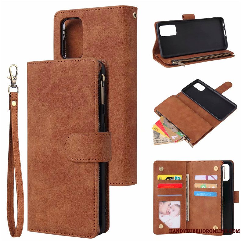 Etui Samsung Galaxy S20+ Folio Sort Kort, Cover Samsung Galaxy S20+ Læder Lynlås