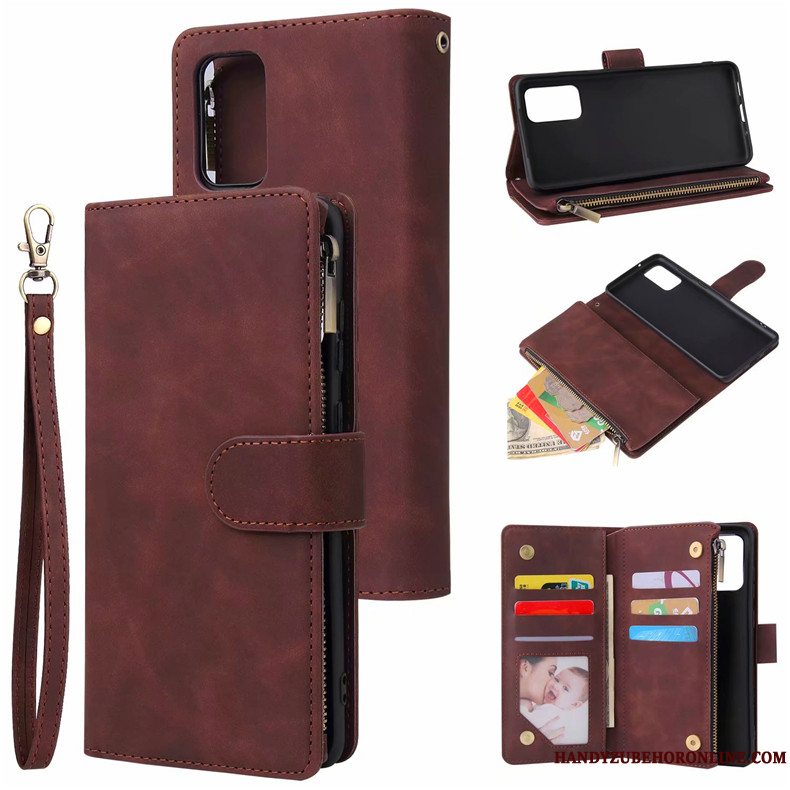 Etui Samsung Galaxy S20+ Folio Sort Kort, Cover Samsung Galaxy S20+ Læder Lynlås