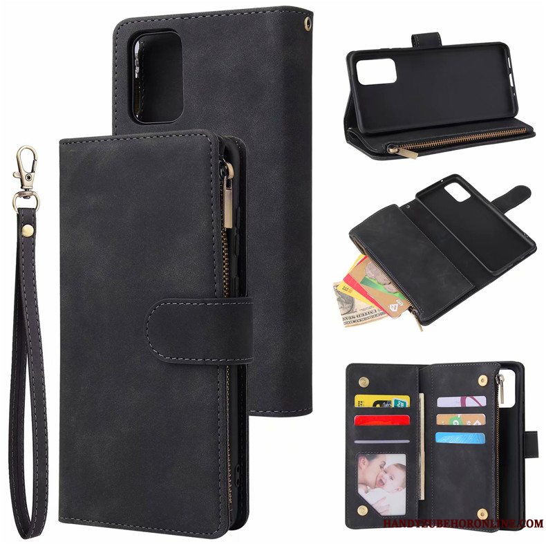 Etui Samsung Galaxy S20+ Folio Sort Kort, Cover Samsung Galaxy S20+ Læder Lynlås