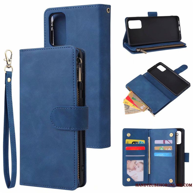 Etui Samsung Galaxy S20+ Folio Sort Kort, Cover Samsung Galaxy S20+ Læder Lynlås