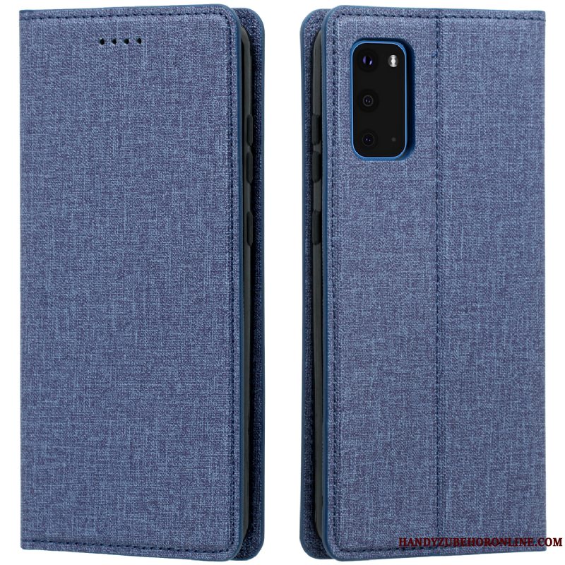 Etui Samsung Galaxy S20 Læder Klud Mønster, Cover Samsung Galaxy S20 Folio Blå Telefon