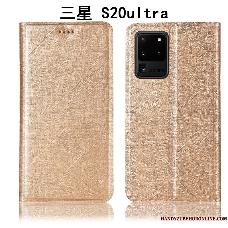 Etui Samsung Galaxy S20 Ultra Læder Bomuld Og Linned Guld, Cover Samsung Galaxy S20 Ultra Beskyttelse Telefon