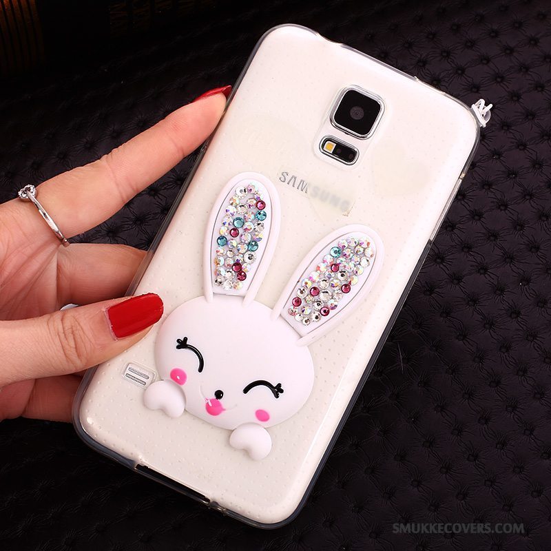 Etui Samsung Galaxy S5 Beskyttelse Gennemsigtig Kanin, Cover Samsung Galaxy S5 Support Pels Bold Lyserød