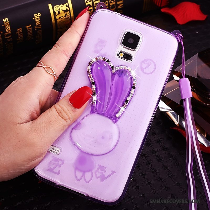 Etui Samsung Galaxy S5 Cartoon Telefongennemsigtig, Cover Samsung Galaxy S5 Silikone Lilla Hængende Ornamenter