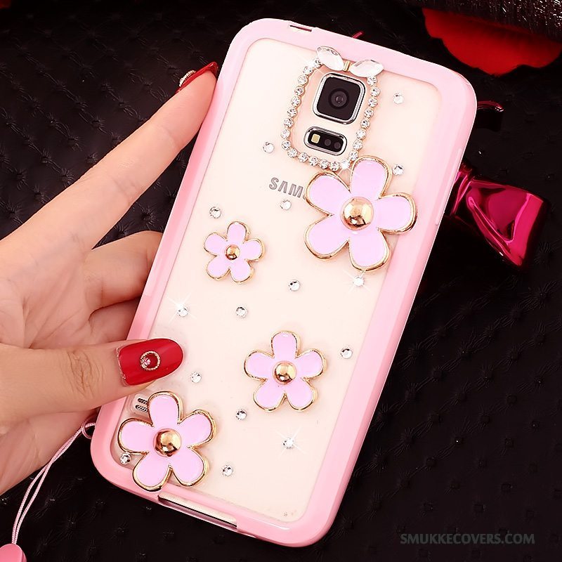 Etui Samsung Galaxy S5 Strass Lyserød Hængende Hals, Cover Samsung Galaxy S5 Blød Telefonanti-fald