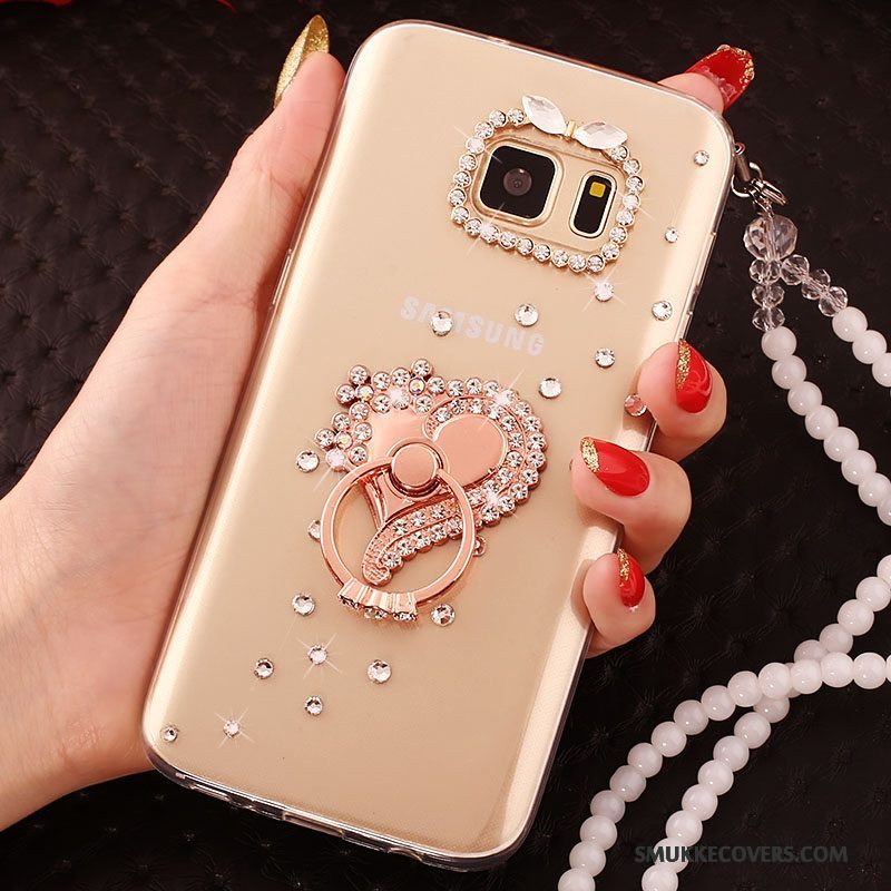 Etui Samsung Galaxy S6 Edge + Beskyttelse Guld Stor, Cover Samsung Galaxy S6 Edge + Telefon