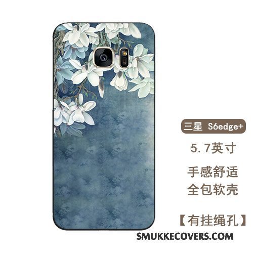 Etui Samsung Galaxy S6 Edge + Blød Kunst Vind, Cover Samsung Galaxy S6 Edge + Tasker Blå Hængende Ornamenter