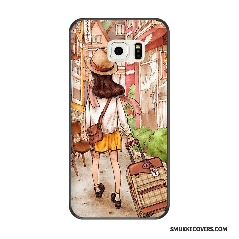 Etui Samsung Galaxy S6 Edge Cartoon Telefonblå, Cover Samsung Galaxy S6 Edge Relief Sort