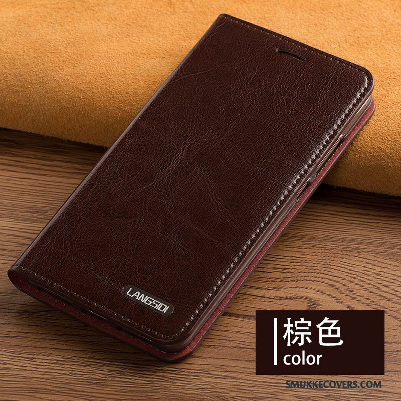 Etui Samsung Galaxy S6 Edge + Folio Brun Anti-fald, Cover Samsung Galaxy S6 Edge + Læder Telefon