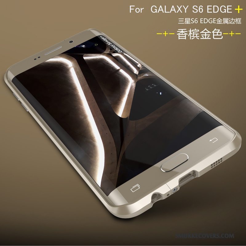 Etui Samsung Galaxy S6 Edge + Metal Telefonramme, Cover Samsung Galaxy S6 Edge + Beskyttelse Sølv Bagdæksel