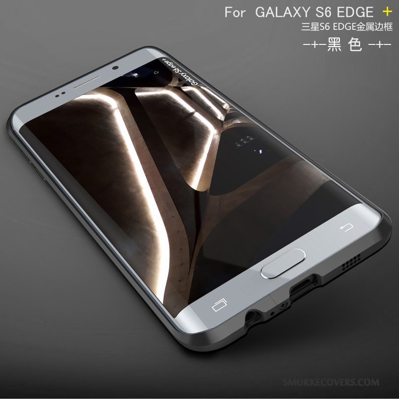 Etui Samsung Galaxy S6 Edge + Metal Telefonramme, Cover Samsung Galaxy S6 Edge + Beskyttelse Sølv Bagdæksel