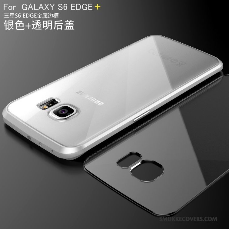 Etui Samsung Galaxy S6 Edge + Metal Telefonramme, Cover Samsung Galaxy S6 Edge + Beskyttelse Sølv Bagdæksel