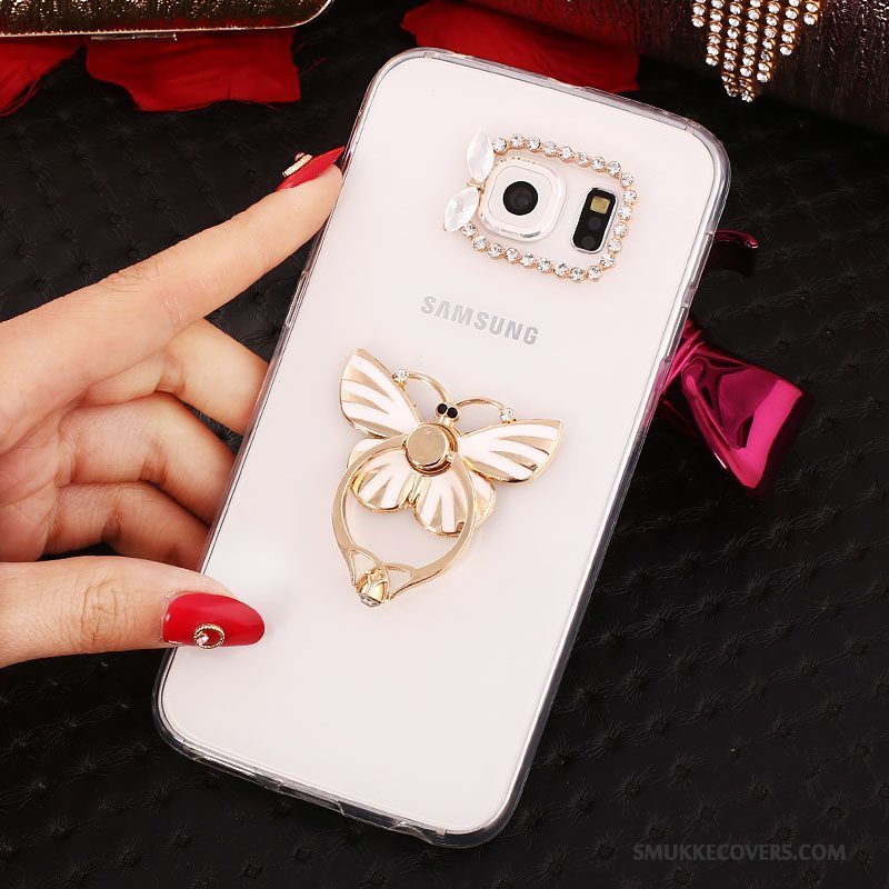 Etui Samsung Galaxy S6 Edge + Silikone Guld Ring, Cover Samsung Galaxy S6 Edge + Beskyttelse