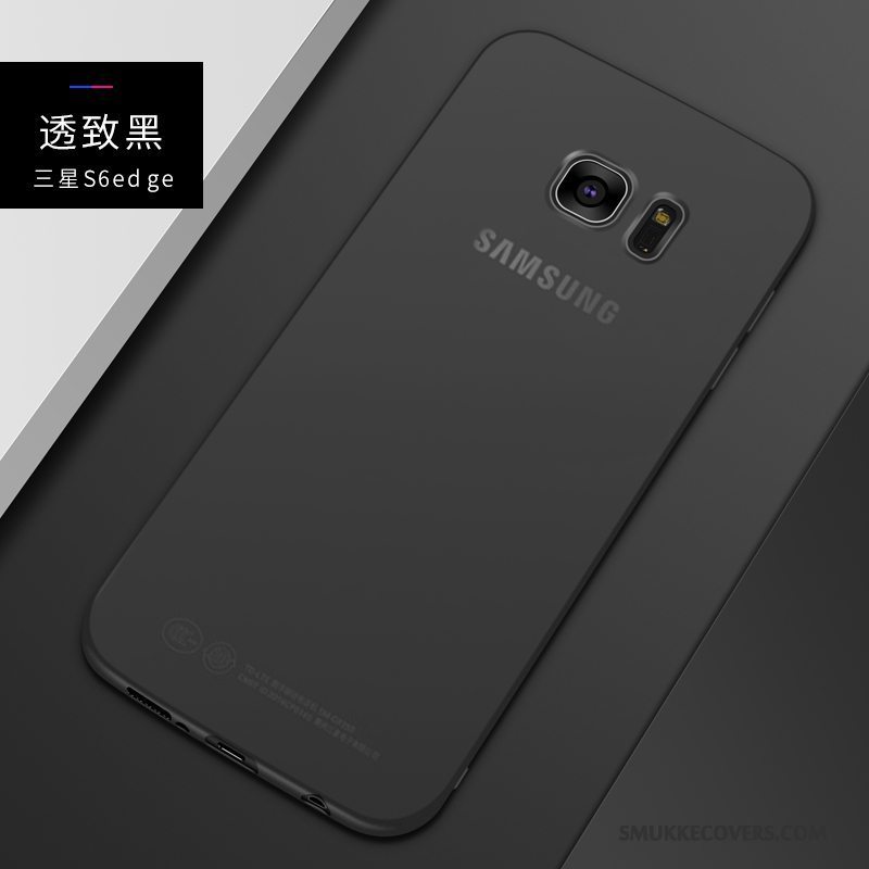 Etui Samsung Galaxy S6 Edge + Silikone Telefonnubuck, Cover Samsung Galaxy S6 Edge + Tynd Sort