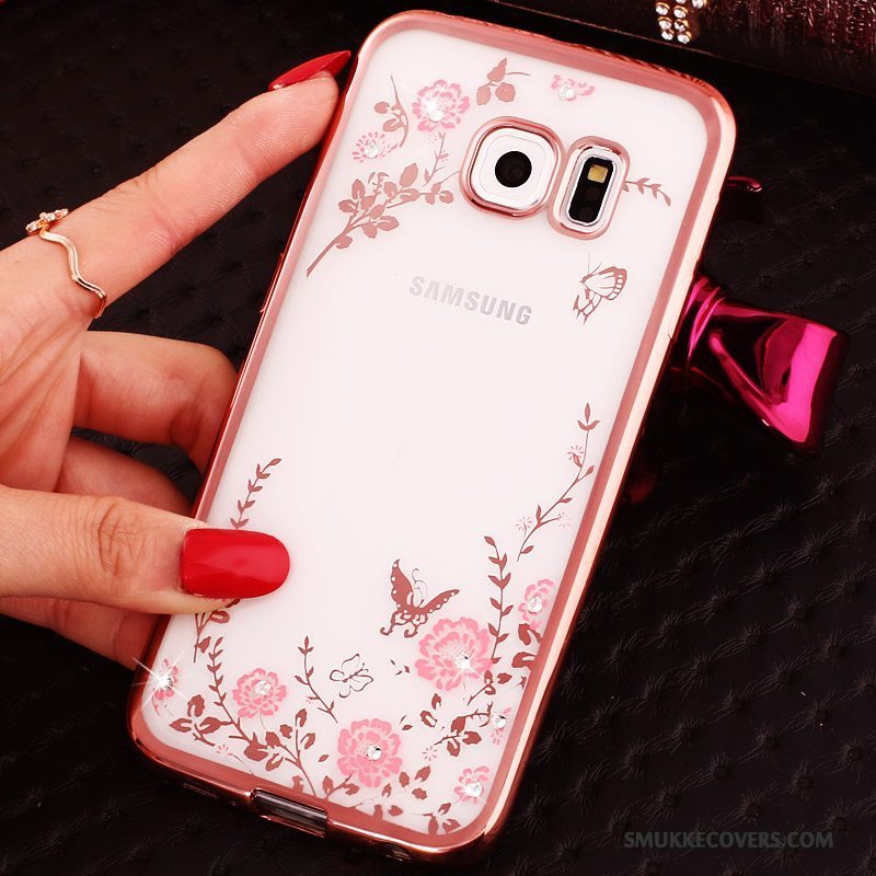 Etui Samsung Galaxy S6 Edge + Strass Blå Telefon, Cover Samsung Galaxy S6 Edge + Silikone