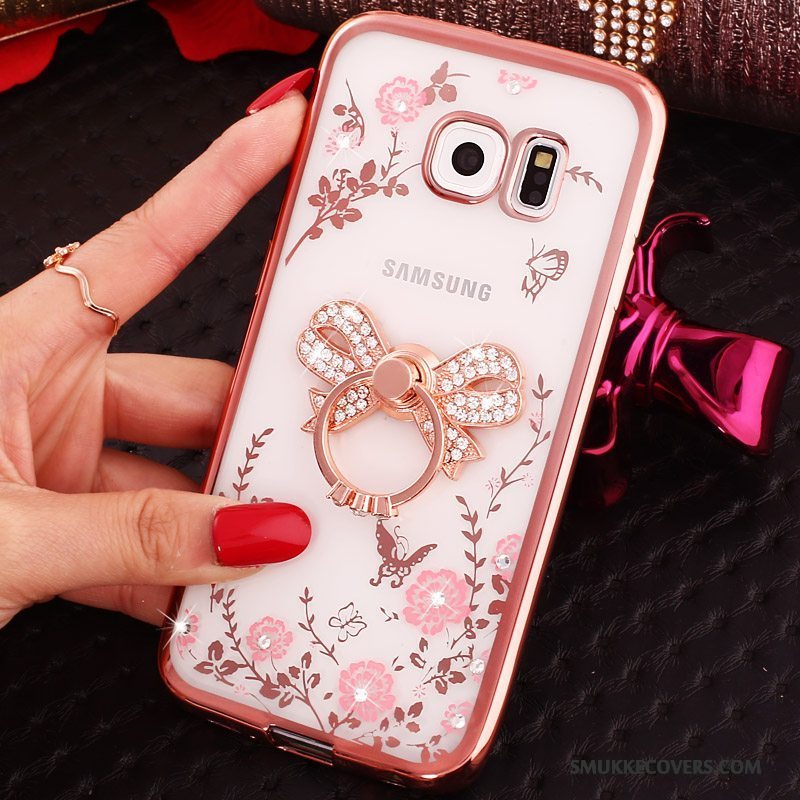 Etui Samsung Galaxy S6 Edge + Strass Blå Telefon, Cover Samsung Galaxy S6 Edge + Silikone