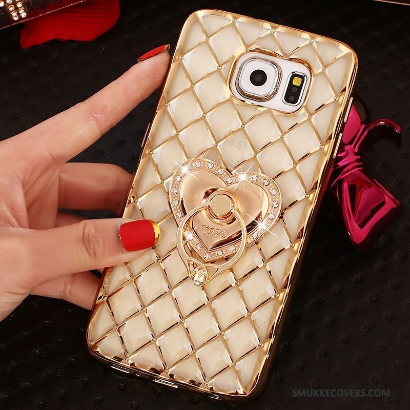 Etui Samsung Galaxy S6 Edge Strass Guld Ring, Cover Samsung Galaxy S6 Edge Silikone Tynd