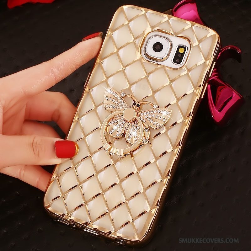 Etui Samsung Galaxy S6 Edge Strass Guld Ring, Cover Samsung Galaxy S6 Edge Silikone Tynd