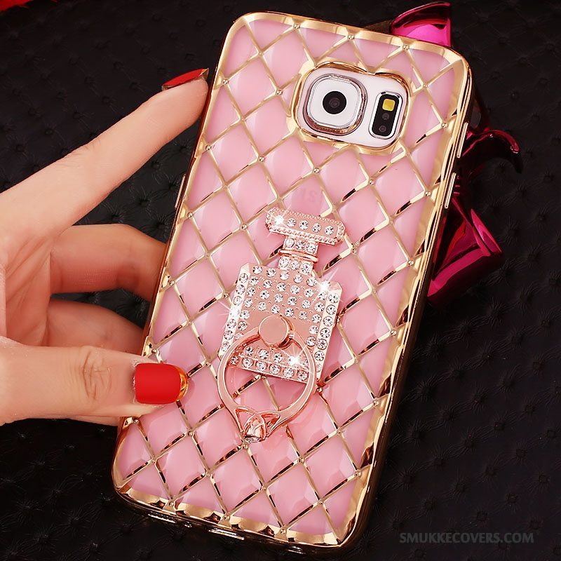 Etui Samsung Galaxy S6 Edge Strass Guld Ring, Cover Samsung Galaxy S6 Edge Silikone Tynd