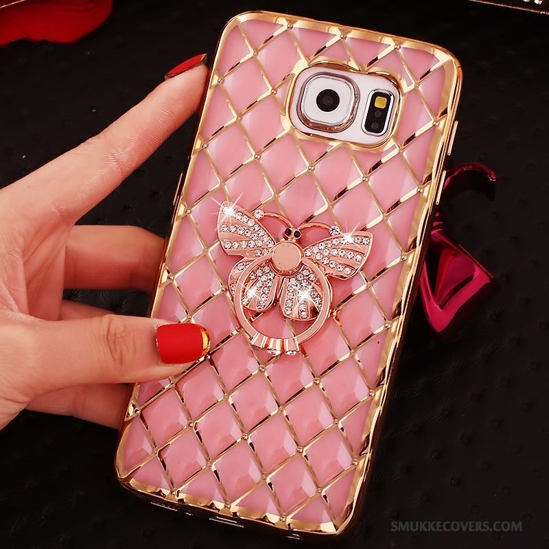 Etui Samsung Galaxy S6 Edge Strass Guld Ring, Cover Samsung Galaxy S6 Edge Silikone Tynd