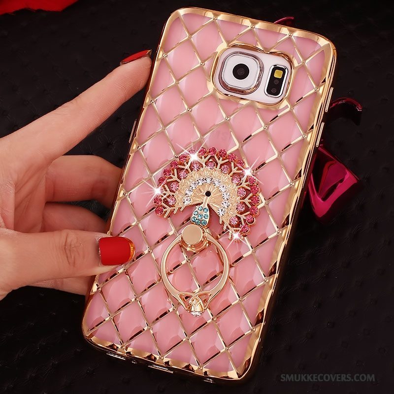 Etui Samsung Galaxy S6 Edge Strass Guld Ring, Cover Samsung Galaxy S6 Edge Silikone Tynd