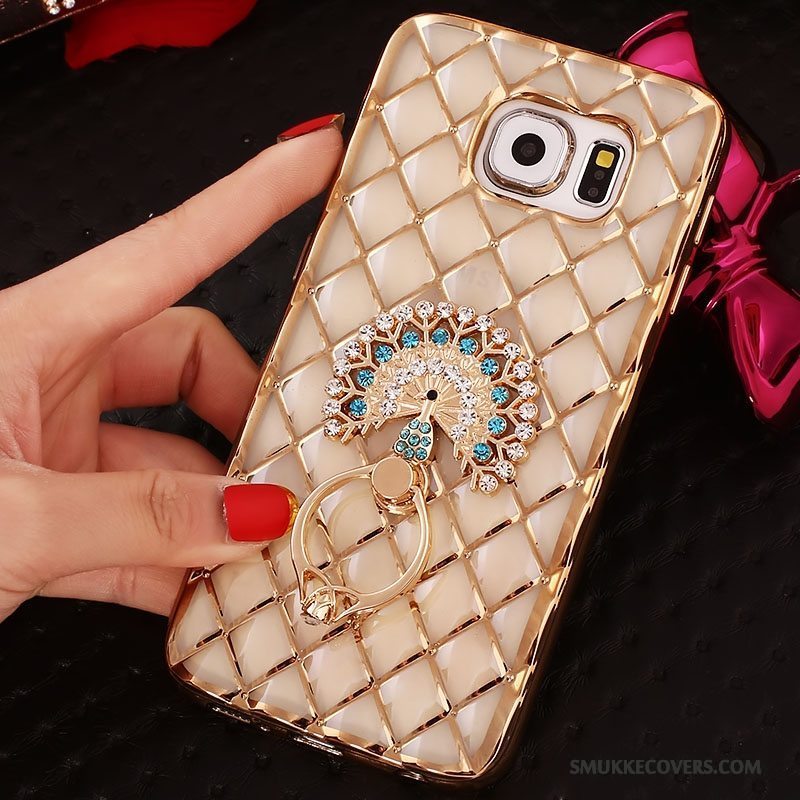 Etui Samsung Galaxy S6 Edge Strass Guld Ring, Cover Samsung Galaxy S6 Edge Silikone Tynd