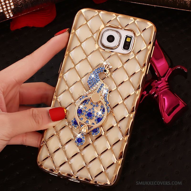 Etui Samsung Galaxy S6 Edge Strass Guld Ring, Cover Samsung Galaxy S6 Edge Silikone Tynd