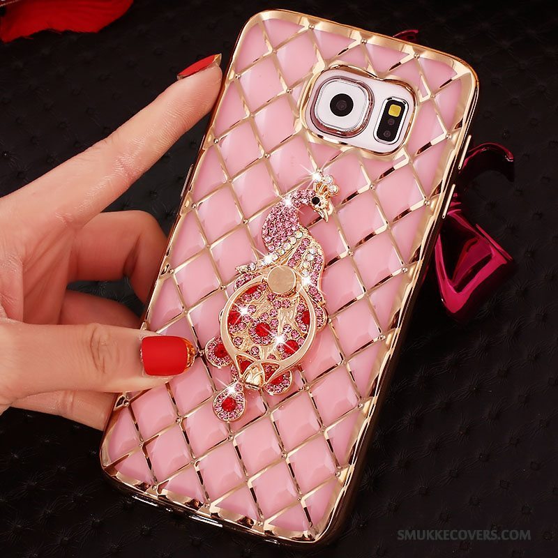 Etui Samsung Galaxy S6 Edge Strass Guld Ring, Cover Samsung Galaxy S6 Edge Silikone Tynd